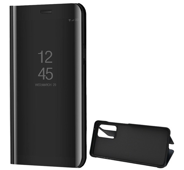 Tok álló (aktív FLIP, oldalra nyíló, asztali tartó funkció, tükrös felület, Mirror View Case) FEKETE [Samsung Galaxy A52s 5G (SM-A528)]