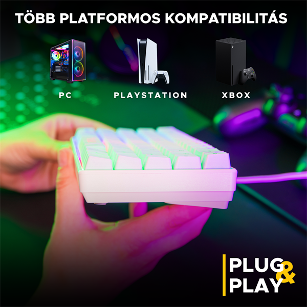 The G-Lab Gaming kit - 2 in 1 COMBO HYDROGEN W/HU  TKL billentyűzet egér 6200 DPI  RGB USB-A Fehér HU