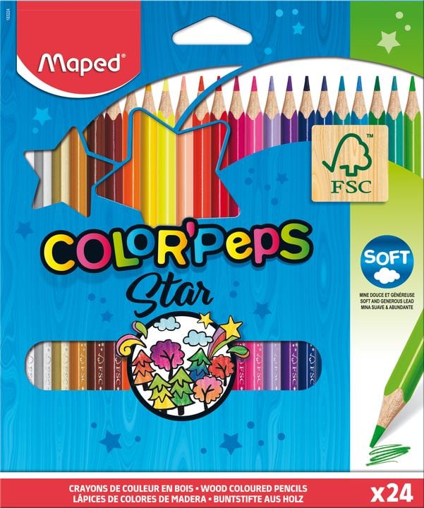 Színes ceruza készlet, háromszögletű, MAPED "Color`Peps Star", 24 különböző szín Színes ceruza készlet, háromszögletű, MAPED "Color`Peps Star", 24 különböző szín