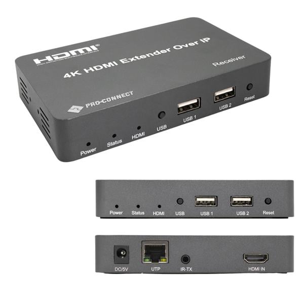 PROCONNECT Extender HDMI Over IP Vevő egység, KVM, USB, IR, XR vevő, 150m-ig (1 darabos kiszerelés) (PC-EX150M-KVM-RX)