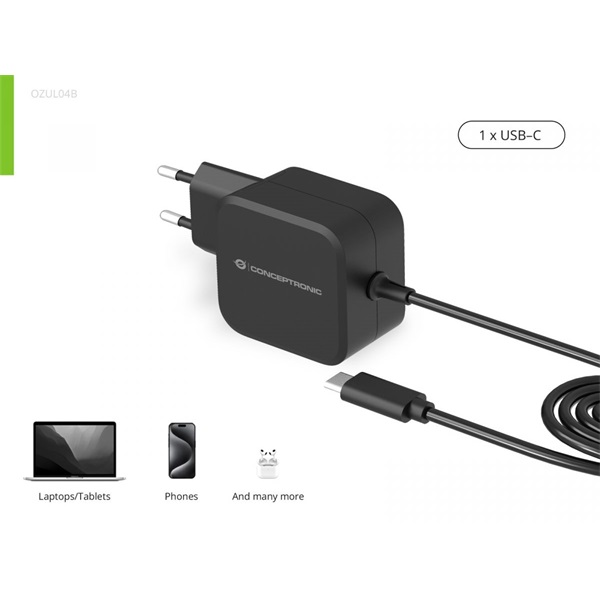 Conceptronic  OZUL04BE USB-C  67W 3,3-21V 1,8m Univerzális Töltő adapter Fekete  
