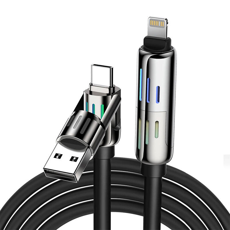 BlitzWolf BW-HDC6 4 az 1-ben USB-C/USB-A - USB-C/Lightning kábel 1,2m 240W RGB Fekete BlitzWolf BW-HDC6 4 az 1-ben USB-C/USB-A - USB-C/Lightning kábel 1,2m 240W RGB Fekete
