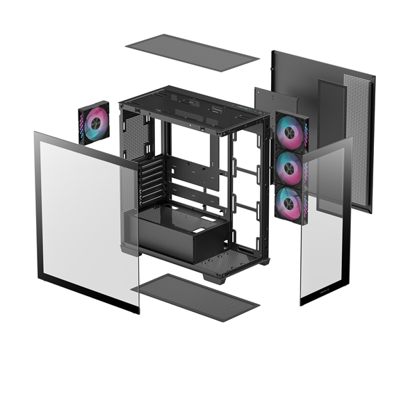 DeepCool CG580 4F   ablakos 4x12cm A-RGB BTF  ATX Számítógépház  Fekete