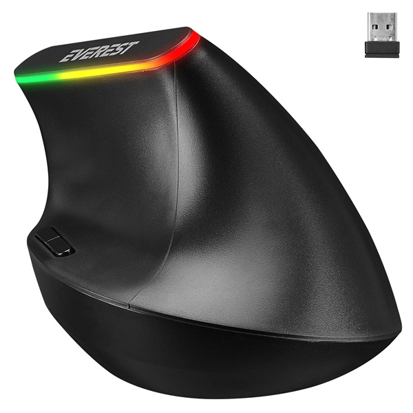Everest  SMW-618  Ergonomic Vertical   optikai  RGB LED Vezeték nélküli Egér  Fekete