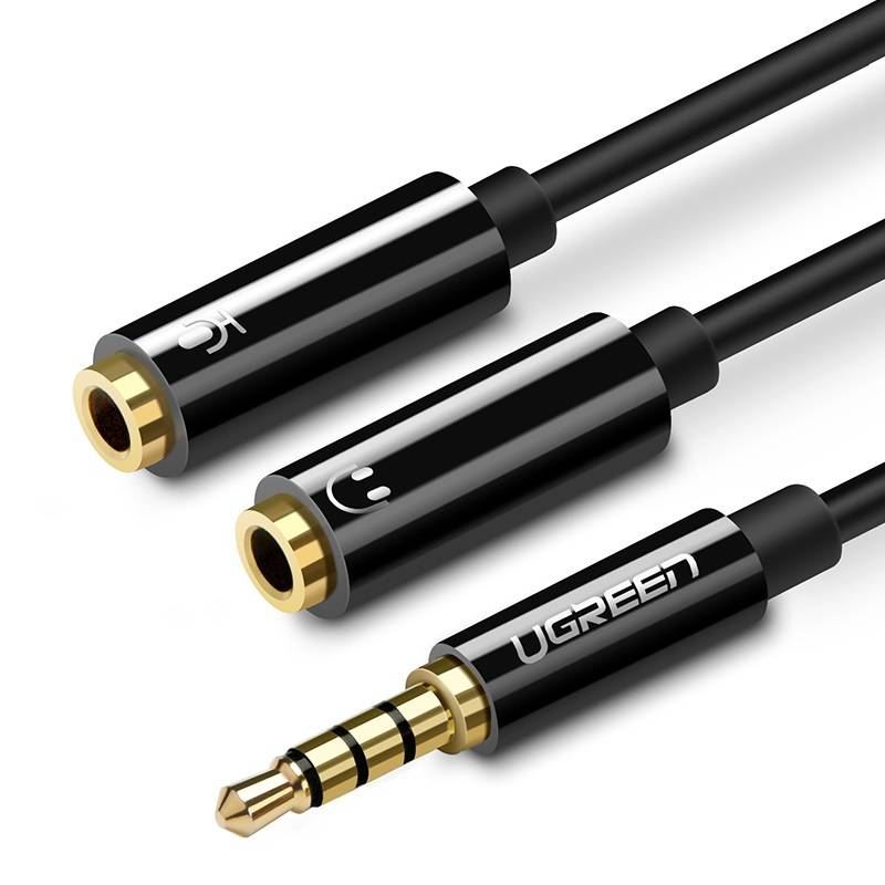 UGREEN AV141 AUX audio elosztó 3,5 mm-es mini jack kábel fejhallgatóhoz + mikrofon 20cm fekete (30620) UGREEN AV141 AUX audio elosztó 3,5 mm-es mini jack kábel fejhallgatóhoz + mikrofon 20cm fekete (30620)