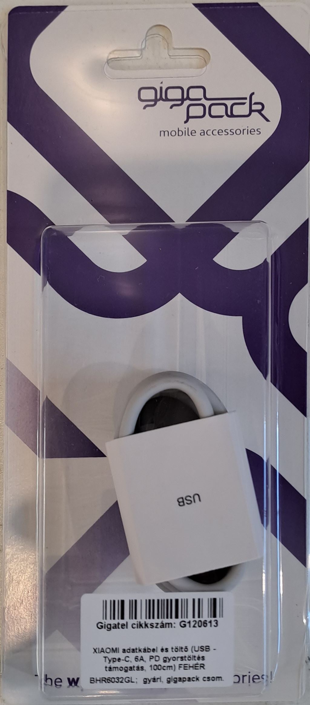 Xiaomi 6A USB Type-A - USB Type-C kábel 1m fehér gigapack OEM (BHR6032GL)