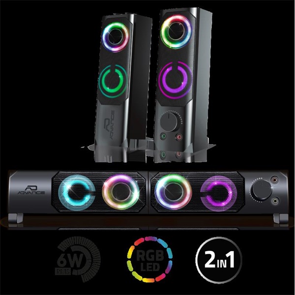 Advance SOUNDPHONICS RGB 6W RMS 2.0 3,5mm Jack RGB Hangszóró Fekete 