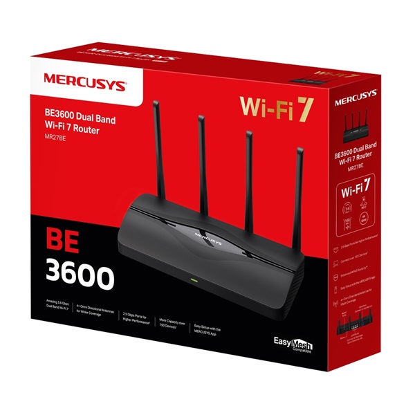 MERCUSYS  MR27BE Wireless Router Dual Band BE3600 1xWAN(2.5Gbps) +1xLAN(2.5Gbps) + 2xLAN(1Gbps) 
