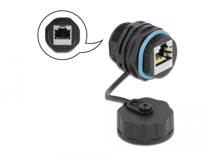 Delock RJ45 jack - RJ45 jack Cat.6A kábelcsatlakozó vízálló védősapkával (86695) Delock RJ45 jack - RJ45 jack Cat.6A kábelcsatlakozó vízálló védősapkával (86695)