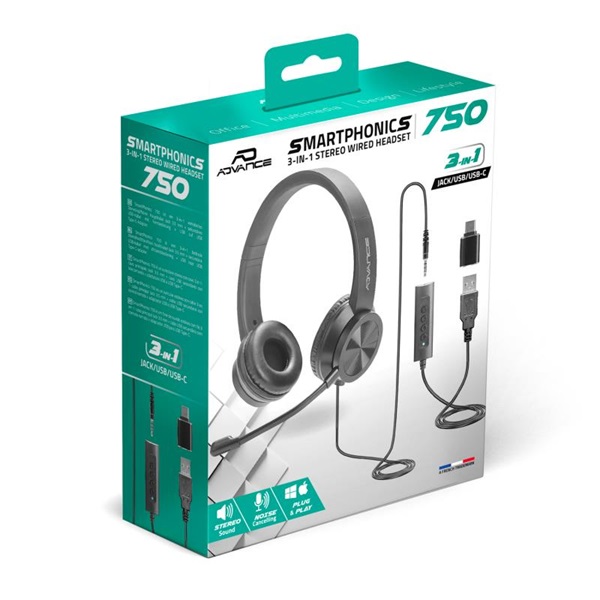 Advance SMARTPHONICS 750 3,5mm Jack/USB  1,9m kábel fekete Fejhallgató   