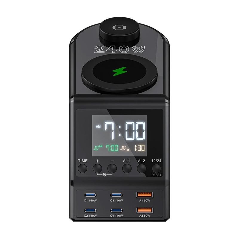 Blitzwolf BW-FW10 2xUSB-A  4xUSB-C  240W ébresztőóra töltővel