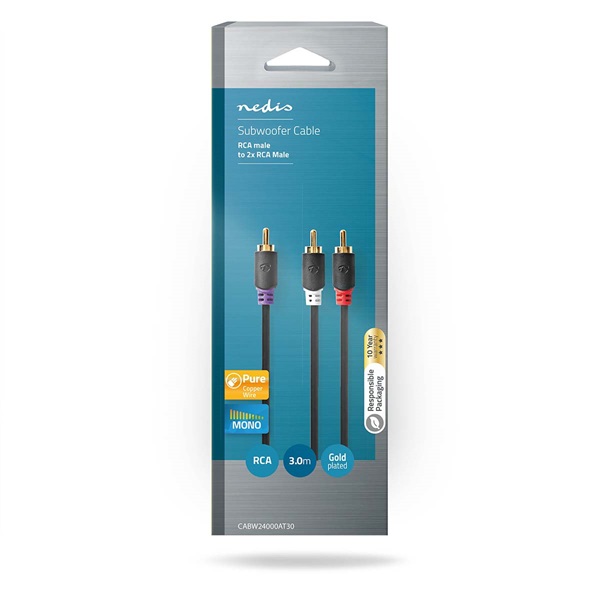Nedis CABW24000AT30 RCA dugó - 2x RCA dugó mélynyomó kábel  3m