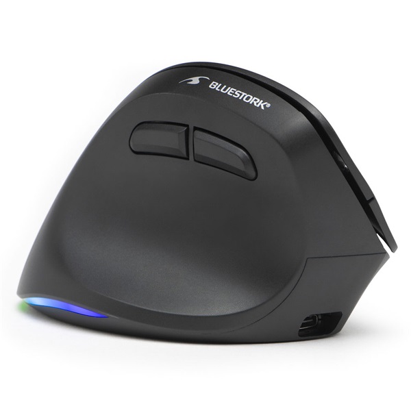 Bluestork M-WL-ERGO-LUMI-L Ergonomic  Rechargeable Balkezes 2400 DPI  Vezeték nélküli Egér    Fekete 