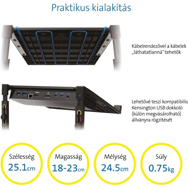 Kensington SmartFit Riser állítható magasságú fekete notebook állvány