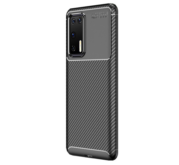 Szilikon telefonvédő (közepesen ütésálló, légpárnás sarok, karbon minta) FEKETE [Huawei P40]