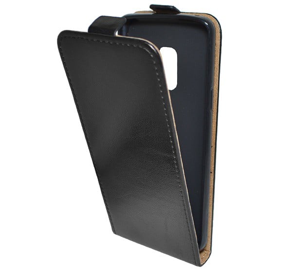 Tok álló, bőr hatású (FLIP, lefelé nyíló, szilikon tartó) FEKETE [Samsung Galaxy S9 (SM-G960)]