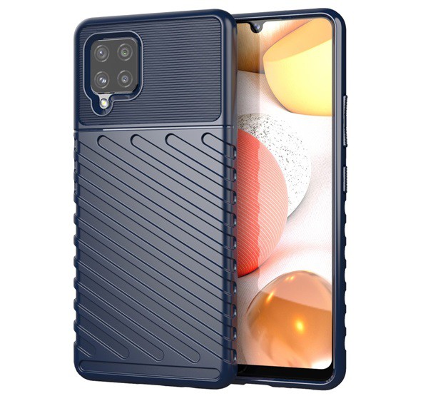Szilikon telefonvédő (közepesen ütésálló, csíkos, dombor minta) SÖTÉTKÉK [Samsung Galaxy A42 5G (SM-A425F)]