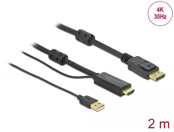 Delock HDMI - DisplayPort kábel 4K, 30Hz, 2m (85964) Delock HDMI - DisplayPort kábel 4K, 30Hz, 2m (85964)