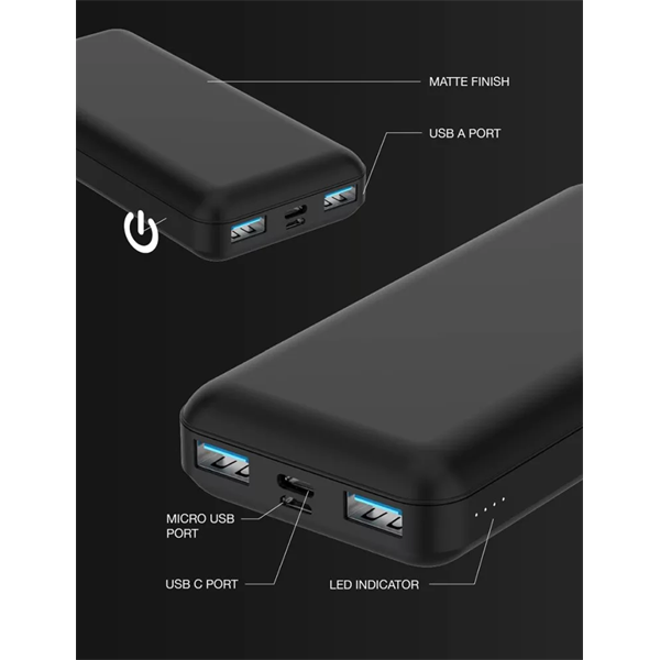 JUICE UNIVERZÁLIS HORDOZHATÓ, ASZTALI AKKUMULÁTOR TÖLTŐ - ECO 5 POWER BANK - 2XUSB +TYPE-C - 15.000 MAH - FEKETE