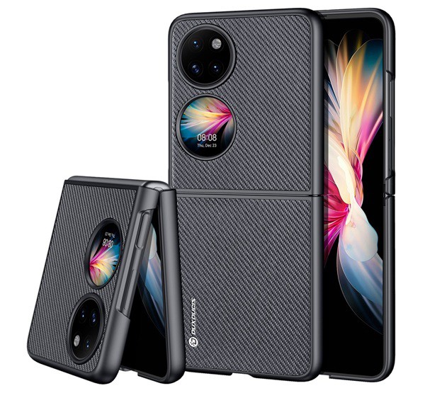 DUX DUCIS FINO szilikon telefonvédő (műanyag belső, közepesen ütésálló, rács minta) FEKETE [Huawei P50 Pocket]