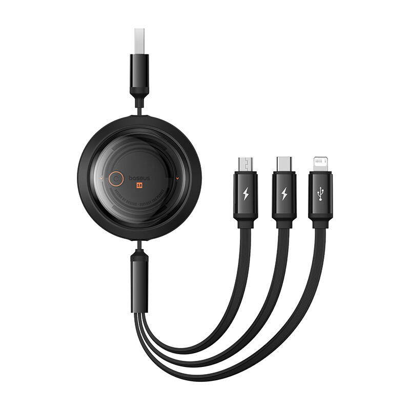 Baseus Free2Draw USB micro USB+USB-C+Lightning, 3.5A 1.1m Gyors töltőkábel 3in1 Fekete 