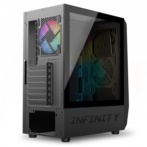 Spirit of Gamer Számítógépház - INFINITY Black (fekete, ablakos, 8x12cm ventilátor, alsó táp,  ATX, 1xUSB3.0, 2xUSB2.0)