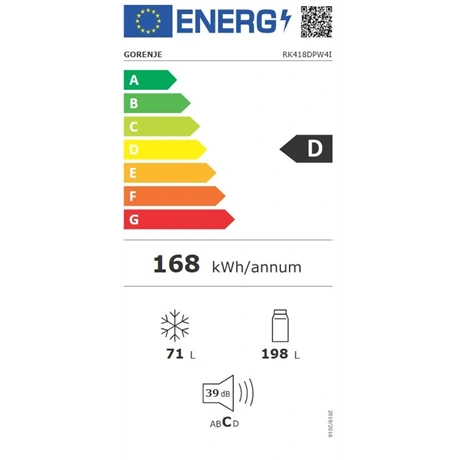 Gorenje RK418DPW4I Alulfagyasztós hűtőszekrény, D energiaosztály, Fehér