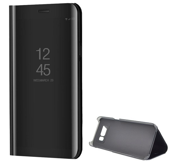 Tok álló (aktív FLIP, oldalra nyíló, asztali tartó funkció, tükrös felület, Mirror View Case) FEKETE [Samsung Galaxy S8 (SM-G950)]