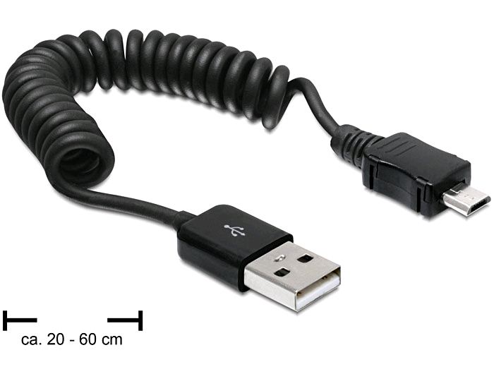 Delock DL83162 USB 2.0 A male --> USB micro-B male spirál kábel Delock DL83162 USB 2.0 A male --> USB micro-B male spirál kábel