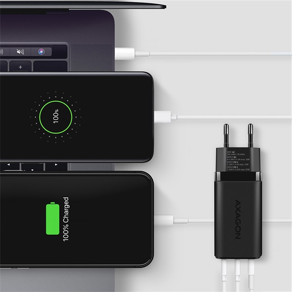 Axagon ACU-DPQ65 QC4 + USB-C PD hálózati töltő fekete