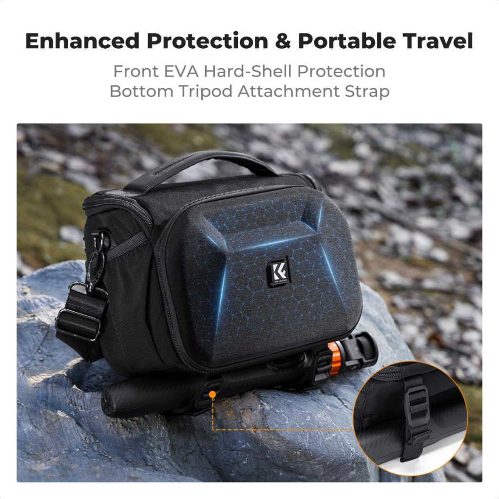 K&F Concept Travel Shoulder Bag oldaltáska 5L  M  kemény előlapi védőborítás Fekete