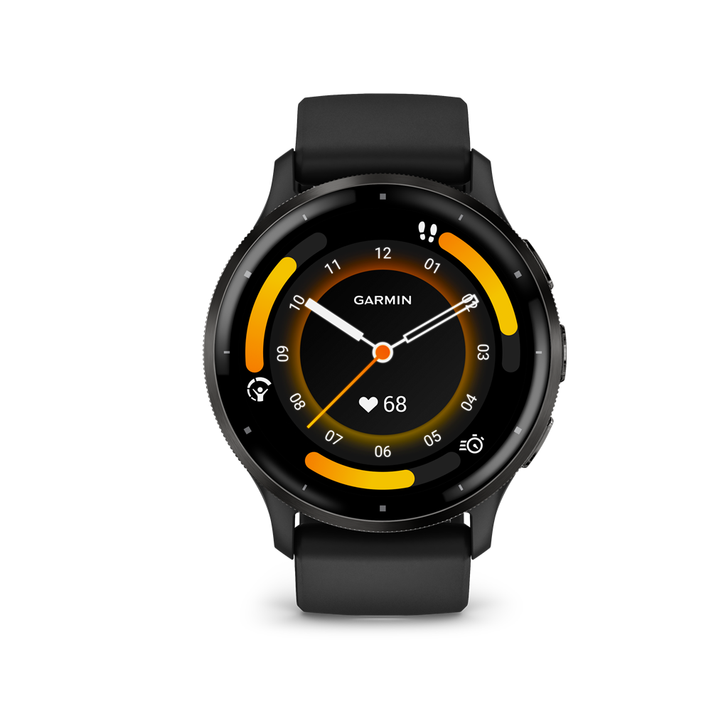 Garmin Venu 3 fekete, fekete kerettel, bőr és szilikon szíjjal okosóra