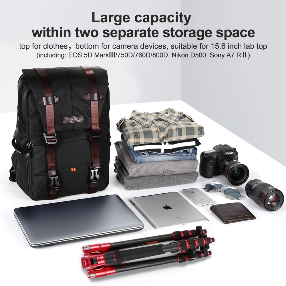 K&F Concept Beta Backpack 20 literes, fotós hátizsák, fekete barna színben