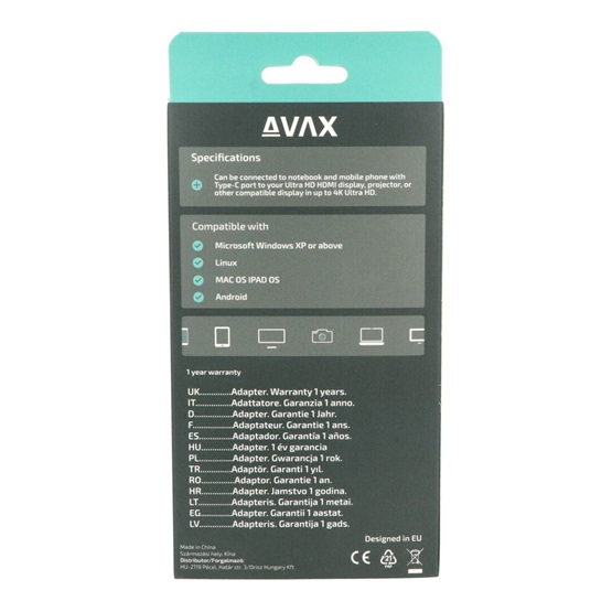  AVAX HB902 PRIME Type C 3.2 - 2xHDMI 4K60Hz DUAL monitor adapter