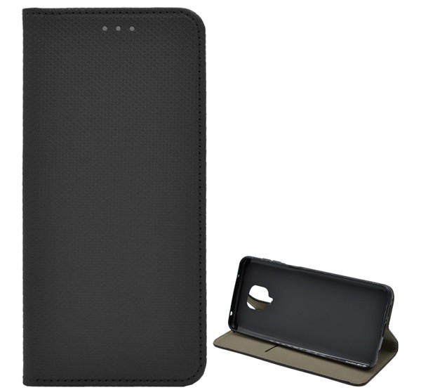 Tok álló, bőr hatású (FLIP, oldalra nyíló, asztali tartó funkció, rombusz minta) FEKETE [Xiaomi Redmi Note 9 Pro]