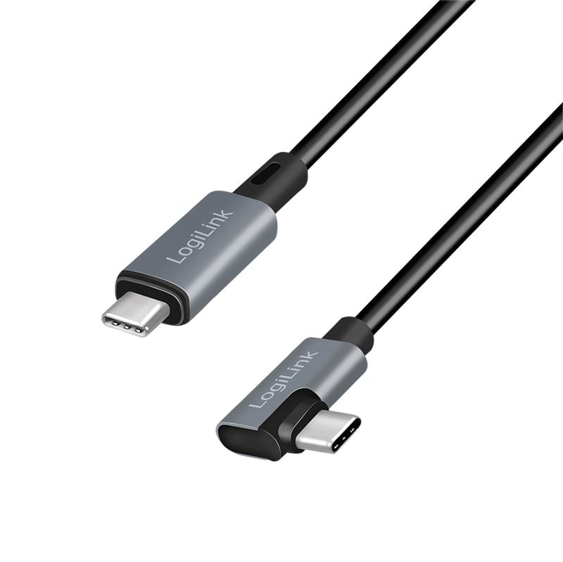 LogiLink USB-C - USB-C (derékszögben hajlított) kábel 1m fekete-szürke (CU0182) LogiLink USB-C - USB-C (derékszögben hajlított) kábel 1m fekete-szürke (CU0182)