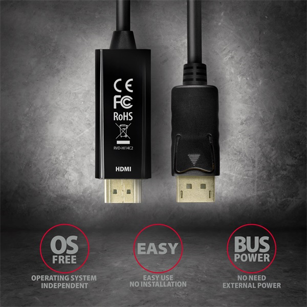 Axagon RVD-HI14C2 DisplayPort -> HDMI kábel 1.8m fekete