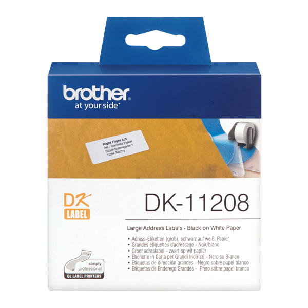 BROTHER  DK-11208 Elővágott (stancolt)  Fehér alapon fekete 400 db Etikett címke