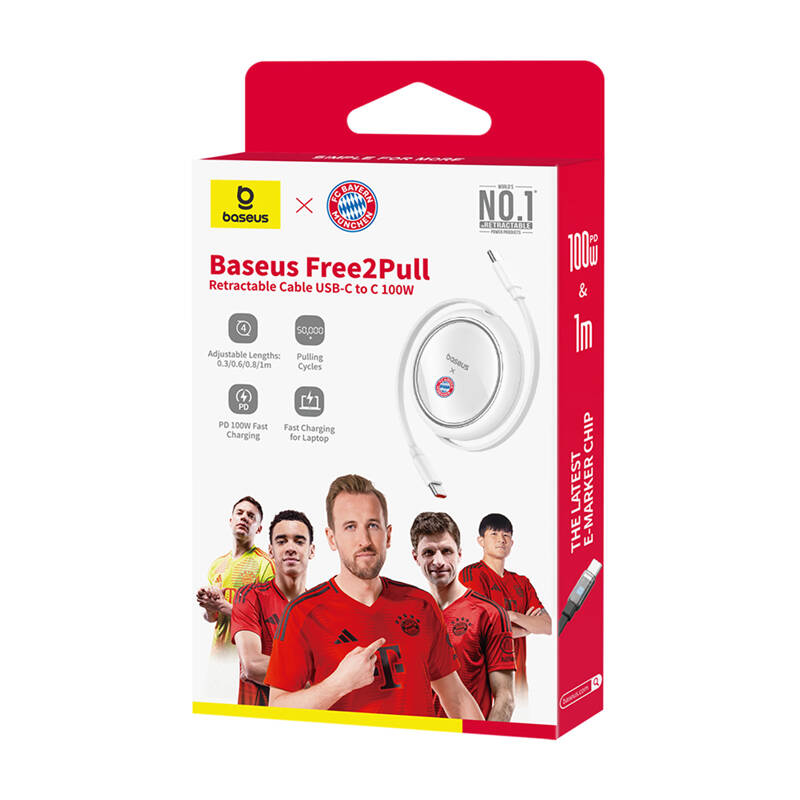 Baseus USB-C-USB-C 100W töltőkábel Fehér  Bayern Edition