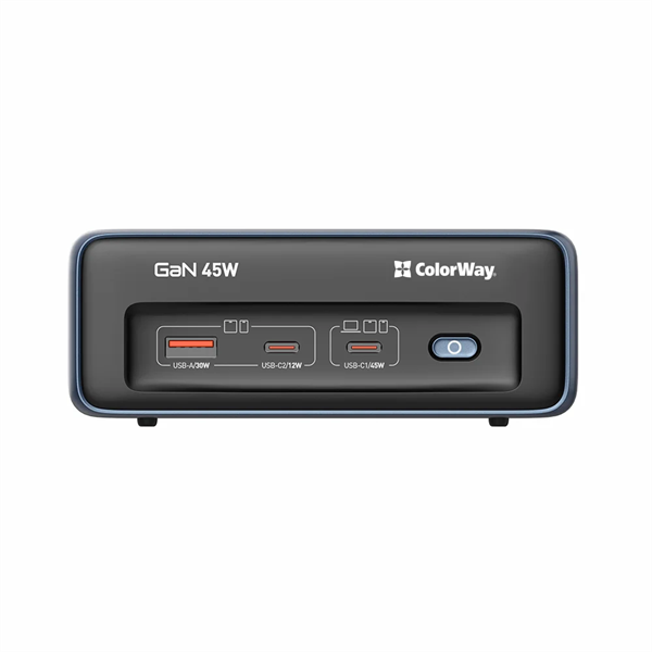 COLORWAY Hálózati és USB elosztó, 2 dugalj, 2x220V/1xUSB-A/2xUSB-C (GaN45W)