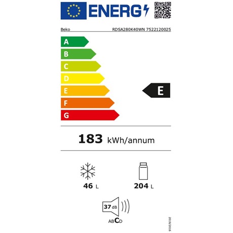 Beko RDSA280K40WN  160 CM Felülfagyasztós hűtőszekrény