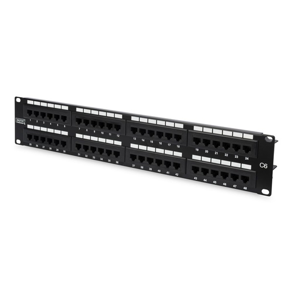 Digitus DN-91648U patch panel 48 port 2U 19" CAT6 fekete Digitus DN-91648U patch panel 48 port 2U 19" CAT6 fekete