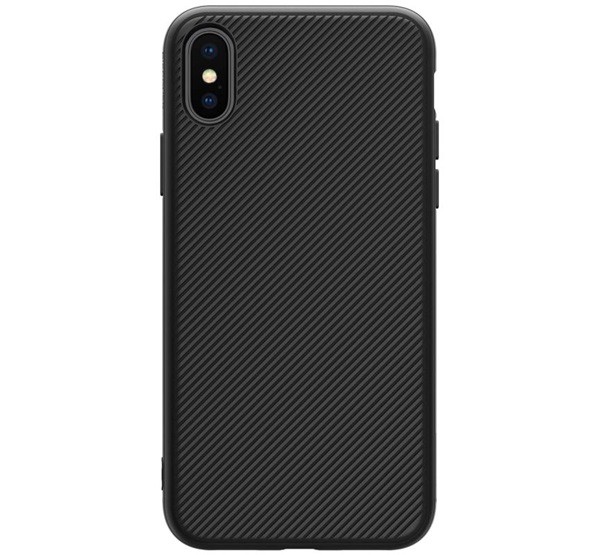 NILLKIN ETON műanyag telefonvédő (szilikon keret, beépített fémlemez, karbon minta) FEKETE [Apple iPhone XS 5.8]