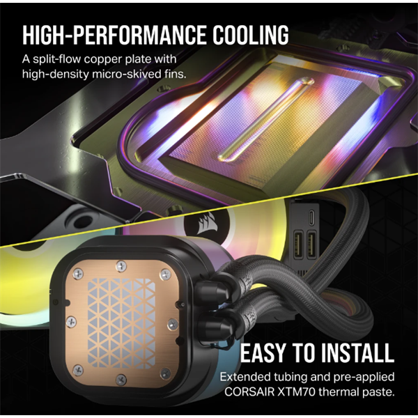 CORSAIR  iCUE LINK H100i RGB AIO (vízhűtés)  2 Ventilátorots  LGA1700 támogatással CPU hűtő fekete