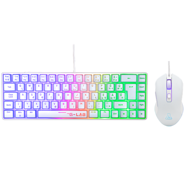 The G-Lab Gaming kit - 2 in 1 COMBO HYDROGEN W/HU  TKL billentyűzet egér 6200 DPI  RGB USB-A Fehér HU