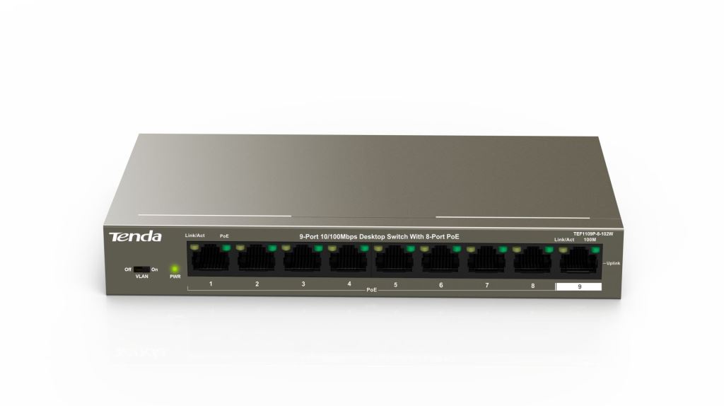 Tenda TEF1109P-8-102W 9-Port Fast Unmanaged Switch Tenda TEF1109P-8-102W 9-Port Fast Unmanaged Switch
