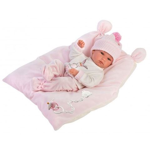 Llorens Bimba újszülött lány baba párnával kötött sapkával 35cm (63556) Llorens Bimba újszülött lány baba párnával kötött sapkával 35cm (63556)