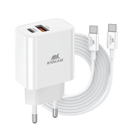 RivaCase RivaPower PS4102 WD4 EU Wall Charger PD20W + QC3.0, USB-A + USB-C, with USB-C/USB-C kábel Fehér