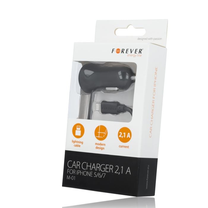 Forever M-01 Lightning autós töltő 2,1A fekete (FE542243) Forever M-01 Lightning autós töltő 2,1A fekete (FE542243)