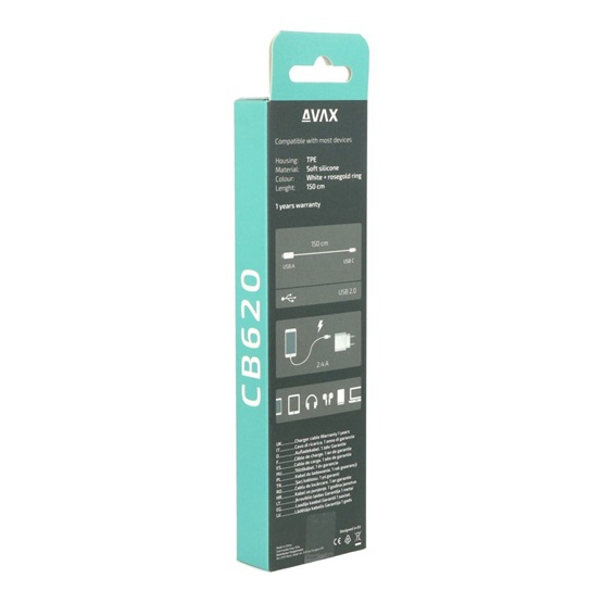  AVAX CB620 CREAMY+ USB A - Type C 2.4A 1,5m gyorstöltő kábel  Fehér-roséarany 